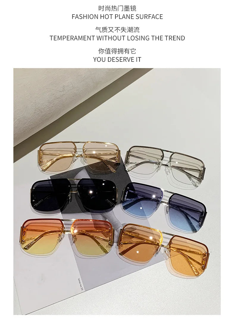 New Vintage Square Sunglasses Woman Classic Retro Gradient Mirror Frameless Sun Glasses Female Fashion Rimless Oculos De Sol