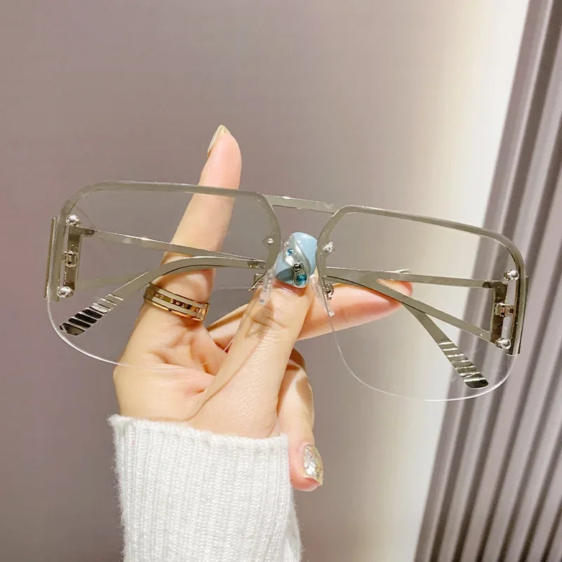 New Vintage Square Sunglasses Woman Classic Retro Gradient Mirror Frameless Sun Glasses Female Fashion Rimless Oculos De Sol