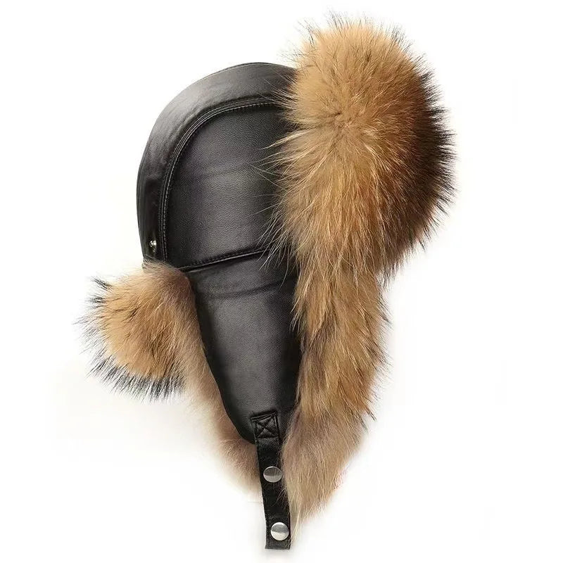 Faux Fur Russian Hat for Men Winter Thermal Trapper Cap Windproof Ear Flaps Middle Aged Cold Weather