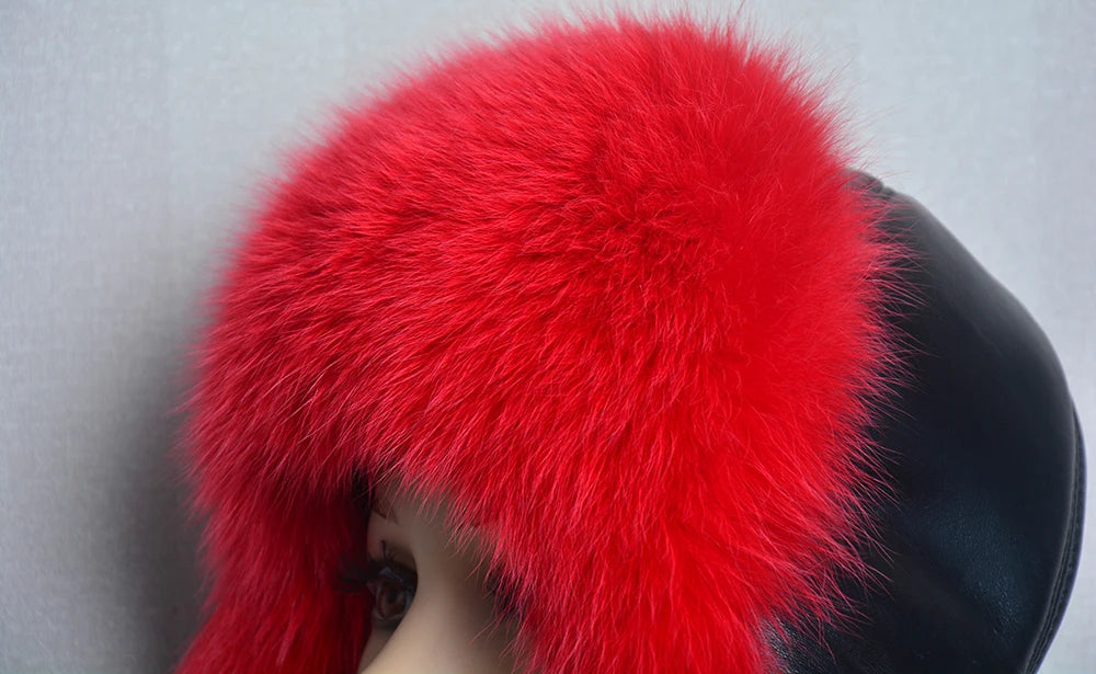 Winter Fur Hat for Women Hat with Ear Real Fox Fur Caps Russian Women Bomber Hats Bonnets Trapper Cap Camo Fox Hat Wholesale