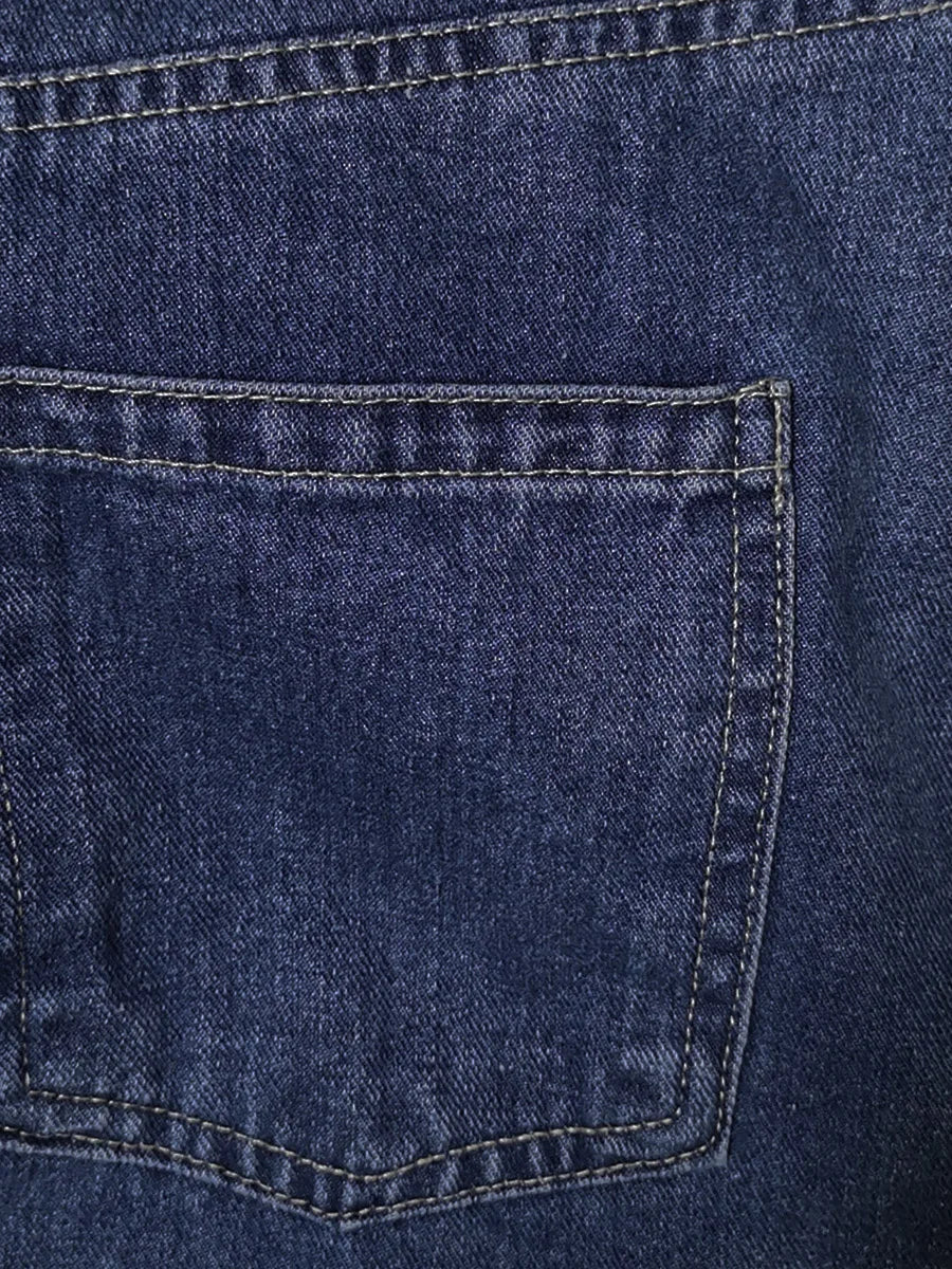 Women’s Trendy High Waist Patchwork Pants Black Bodycon Shorts Top with Blue Jean Bell Bottom Overlay and Punk-Inspired