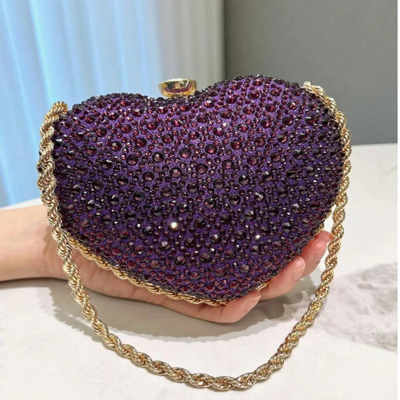2025 Luxury Diamond Inlay Heart Shape Crystal Clutch Purse Stones Wedding Party Evening Shoulder Bag Rhinestone Clutches Bags