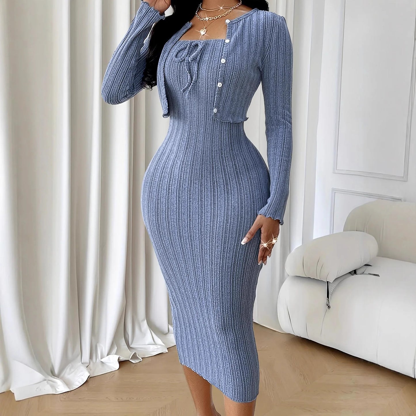 Women's Tops Coat And Dress 2 Piece Set Suit New Fashion Slim Knitted Dress For Women Autumn And Winter Slim Hip Skirt Suits