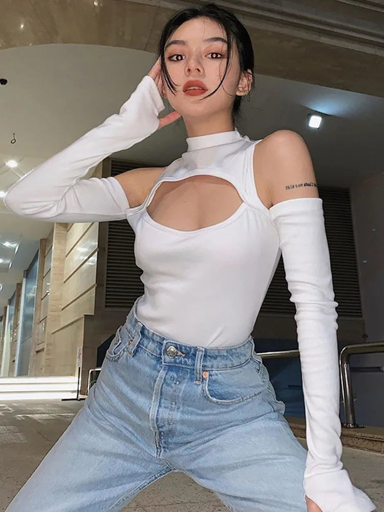 Black Hollow Out Sexy Harajuku Bodysuit Womens Off Shoulder Streetwear Party Club Body Jumpers Romper Ladies Woman Clothes 2023