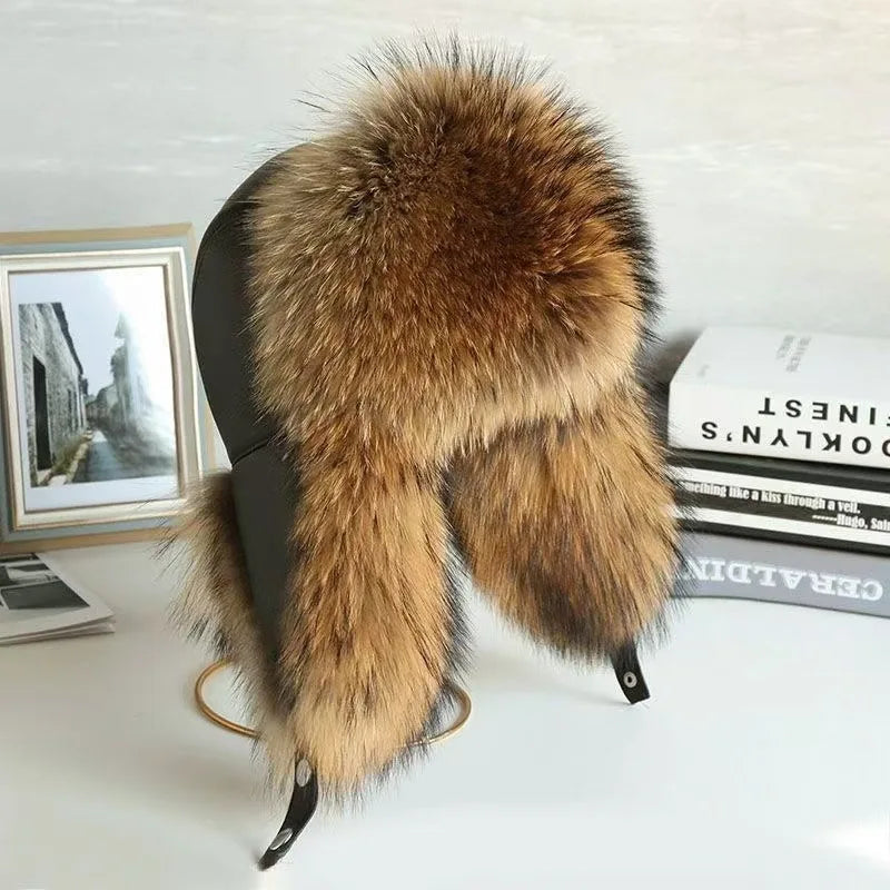 Faux Fur Russian Hat for Men Winter Thermal Trapper Cap Windproof Ear Flaps Middle Aged Cold Weather