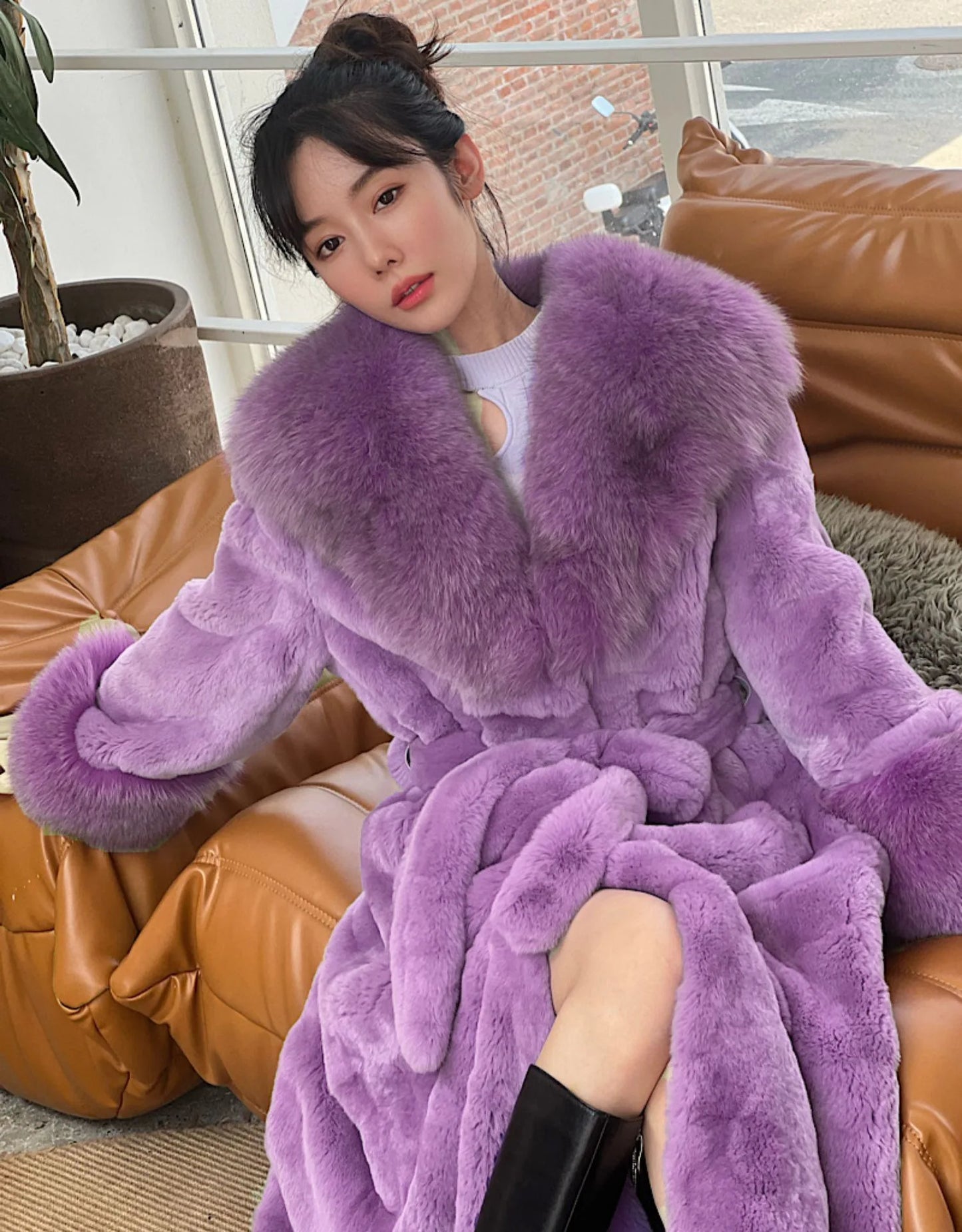 2026 Autumn and Winter Big Fur Collar Fashion Fur Coat Women's Mid-Length Thickened European and American Loose Temperament Coat
