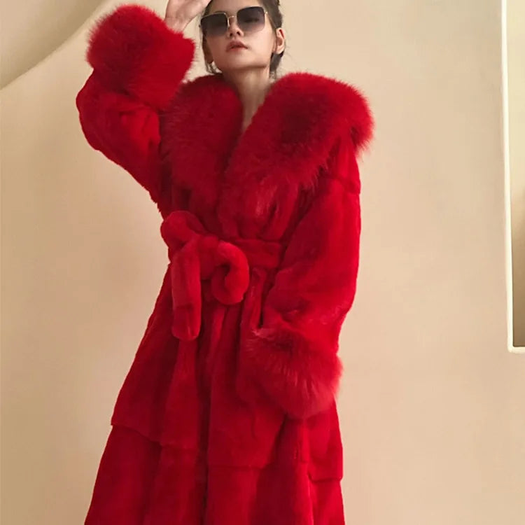 2026 Autumn and Winter Big Fur Collar Fashion Fur Coat Women's Mid-Length Thickened European and American Loose Temperament Coat