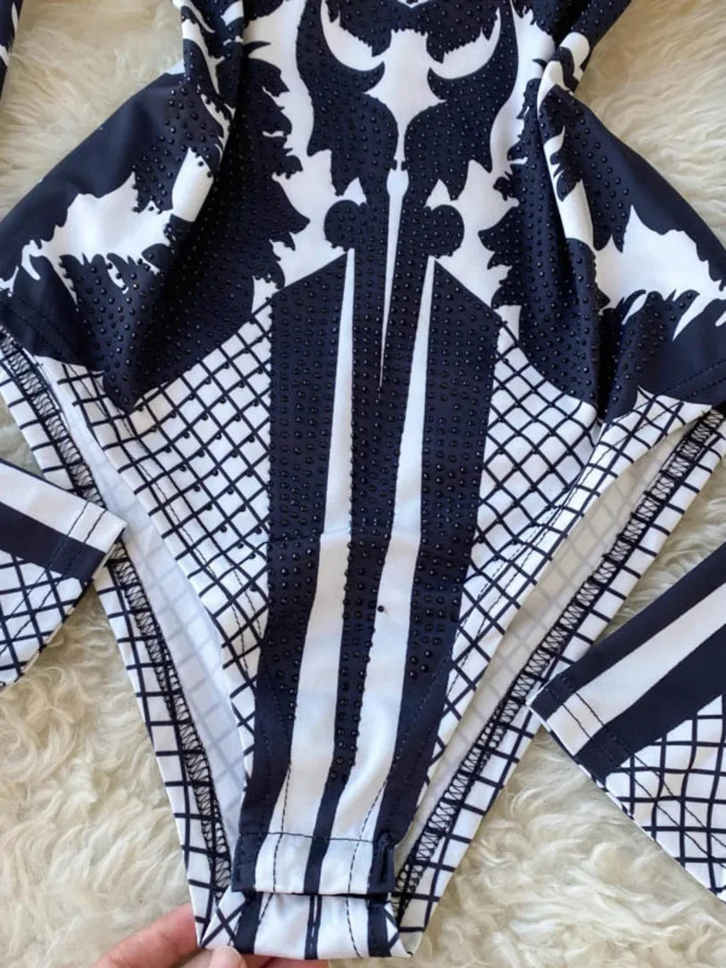 Women Bodysuit 2025 New Spring Fashion Diamonds Long Sleeve T-shirt Casual Streetwear Floral Print Sexy Skinny Bodycon Tops