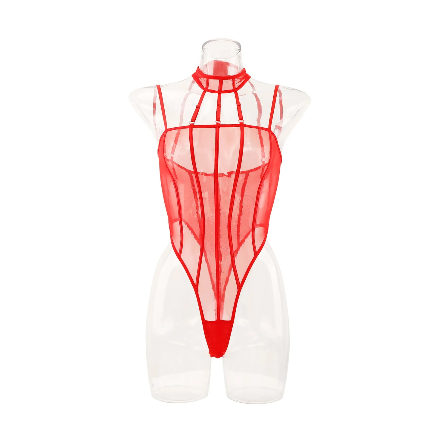 Sexy See-through Mesh Hanging Neck Bodysuits Women's Hollow Out Erotic Jumpsuits Slim Lingerie Bodyshaper Halter Onesie Bodysuit