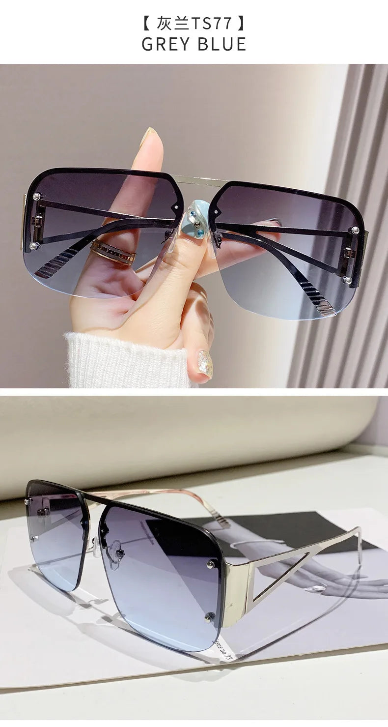 New Vintage Square Sunglasses Woman Classic Retro Gradient Mirror Frameless Sun Glasses Female Fashion Rimless Oculos De Sol