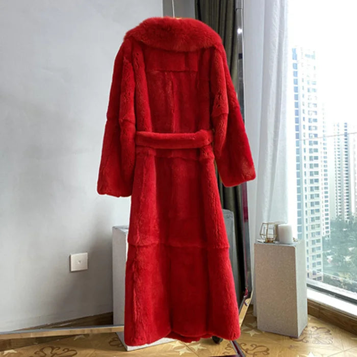 New Faux Fur Coat Women's Mid-Length Coat Fashion Loose Belly Covered Tide Sashes Winter Warm Outwear Solid Color