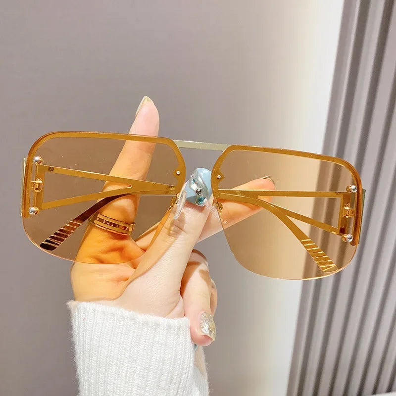 New Vintage Square Sunglasses Woman Classic Retro Gradient Mirror Frameless Sun Glasses Female Fashion Rimless Oculos De Sol