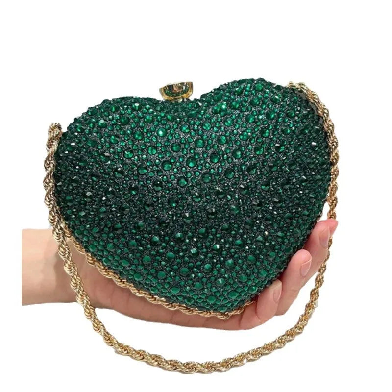 2025 Luxury Diamond Inlay Heart Shape Crystal Clutch Purse Stones Wedding Party Evening Shoulder Bag Rhinestone Clutches Bags
