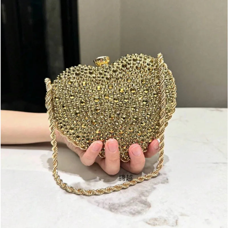 2025 Luxury Diamond Inlay Heart Shape Crystal Clutch Purse Stones Wedding Party Evening Shoulder Bag Rhinestone Clutches Bags