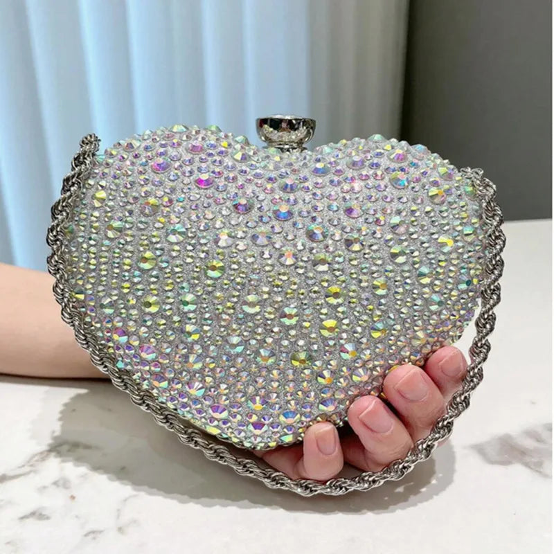 2025 Luxury Diamond Inlay Heart Shape Crystal Clutch Purse Stones Wedding Party Evening Shoulder Bag Rhinestone Clutches Bags