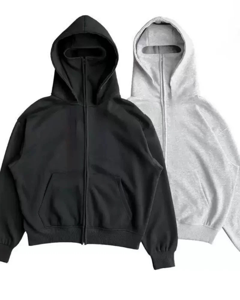 Unisex Plain Design Hooded Zip up Sweatshirt Autumn Winter Ins Style Couple Matching Fashionable Casual Wear