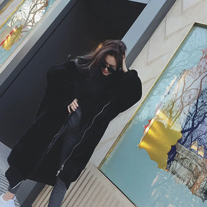 Imitation Rex Rabbit Fur Women Fox Fur Coat 2025 New Winter Warm Hooded Fur Coat Faux Temperament Elegance Women For Coat H460