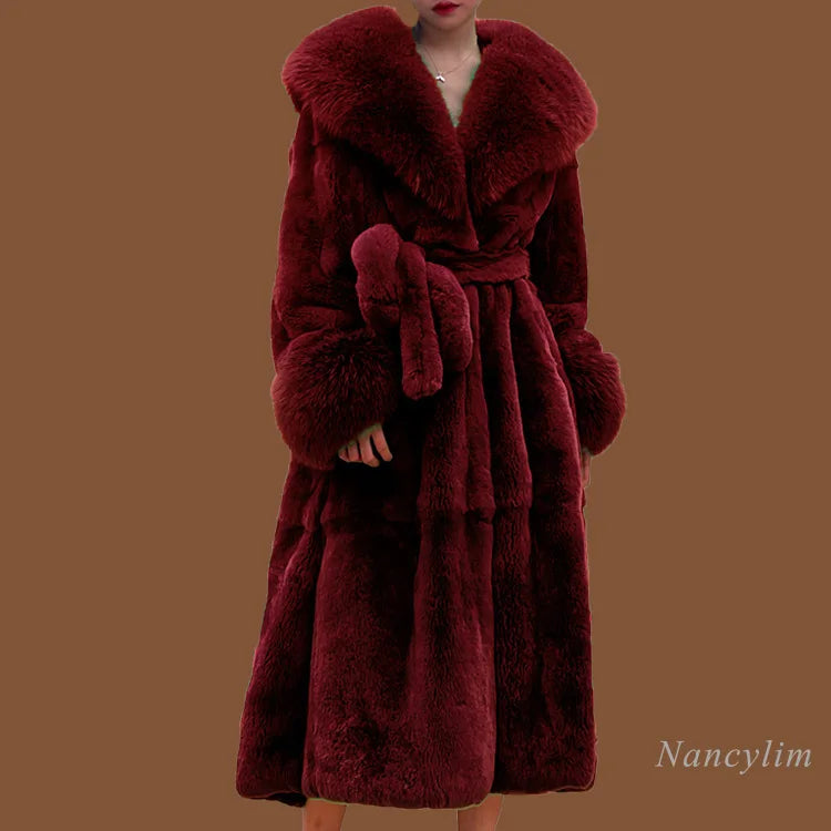 2026 Autumn and Winter Big Fur Collar Fashion Fur Coat Women's Mid-Length Thickened European and American Loose Temperament Coat
