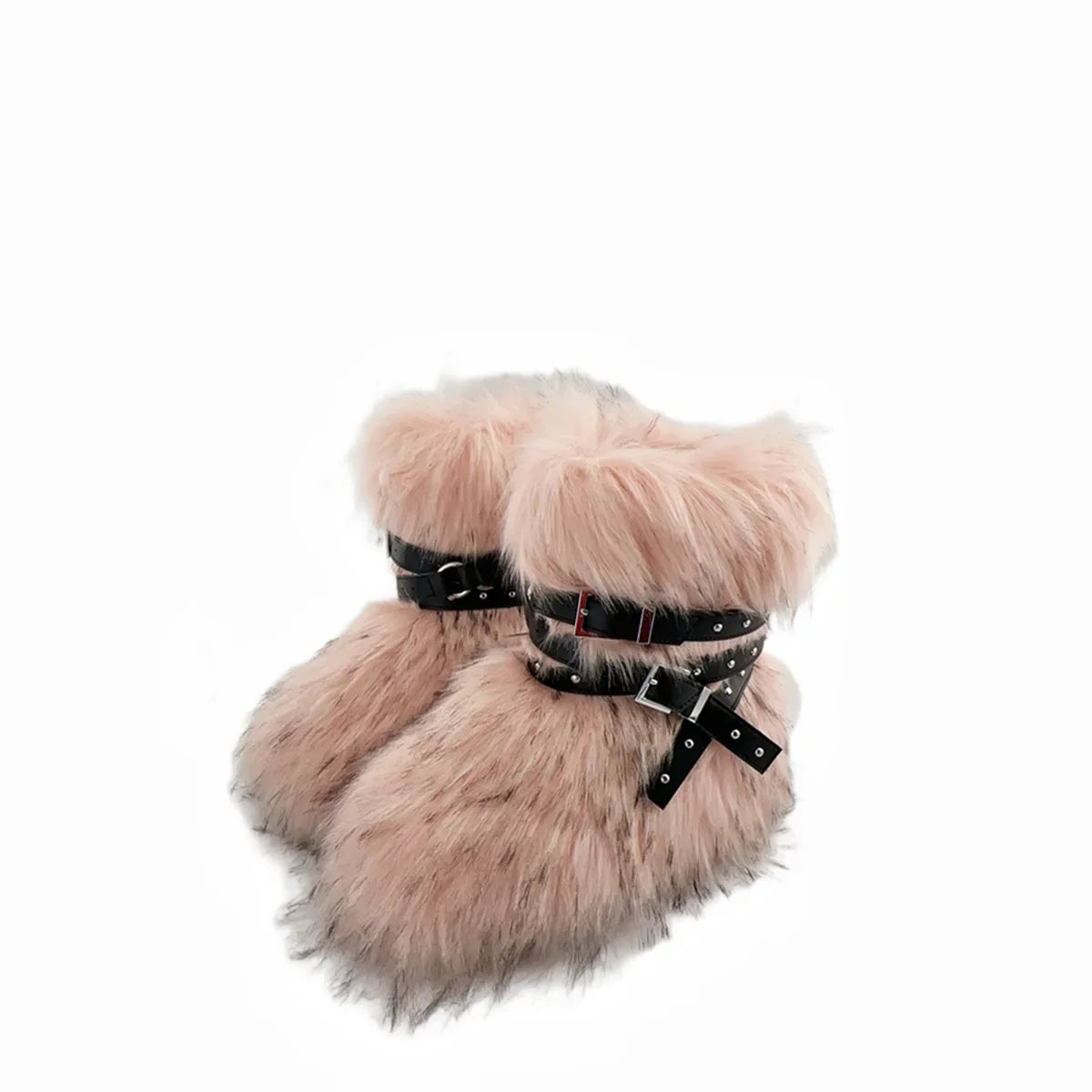 Winter Fur New Design Onepiece Raccoon FurFemale Snow Boots Fur shoes OutdoorMid Leg Boots y2k Cool Pink Girl