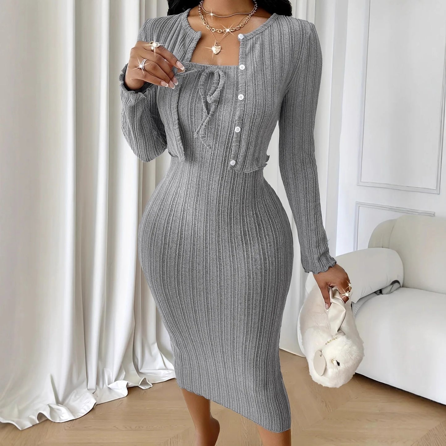 Women's Tops Coat And Dress 2 Piece Set Suit New Fashion Slim Knitted Dress For Women Autumn And Winter Slim Hip Skirt Suits