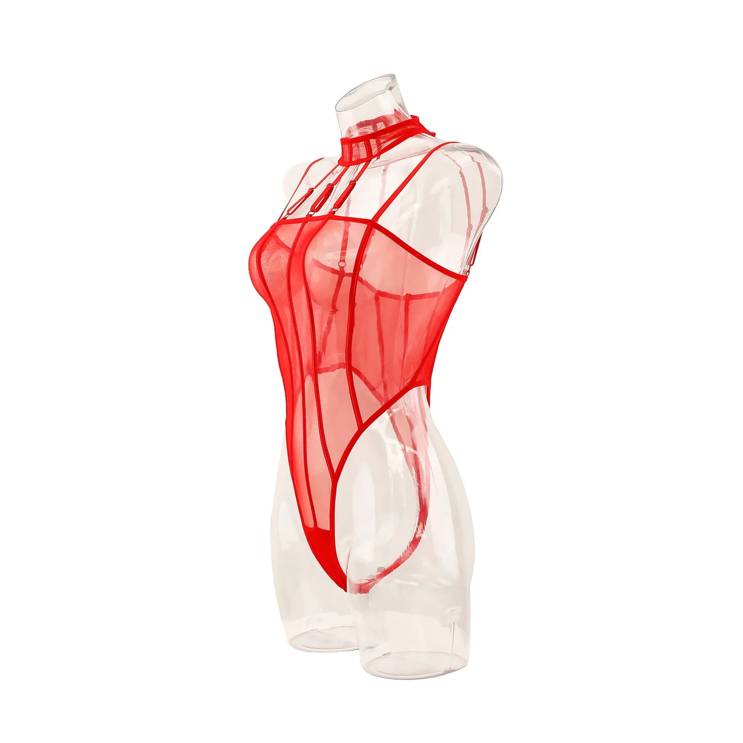 Sexy See-through Mesh Hanging Neck Bodysuits Women's Hollow Out Erotic Jumpsuits Slim Lingerie Bodyshaper Halter Onesie Bodysuit