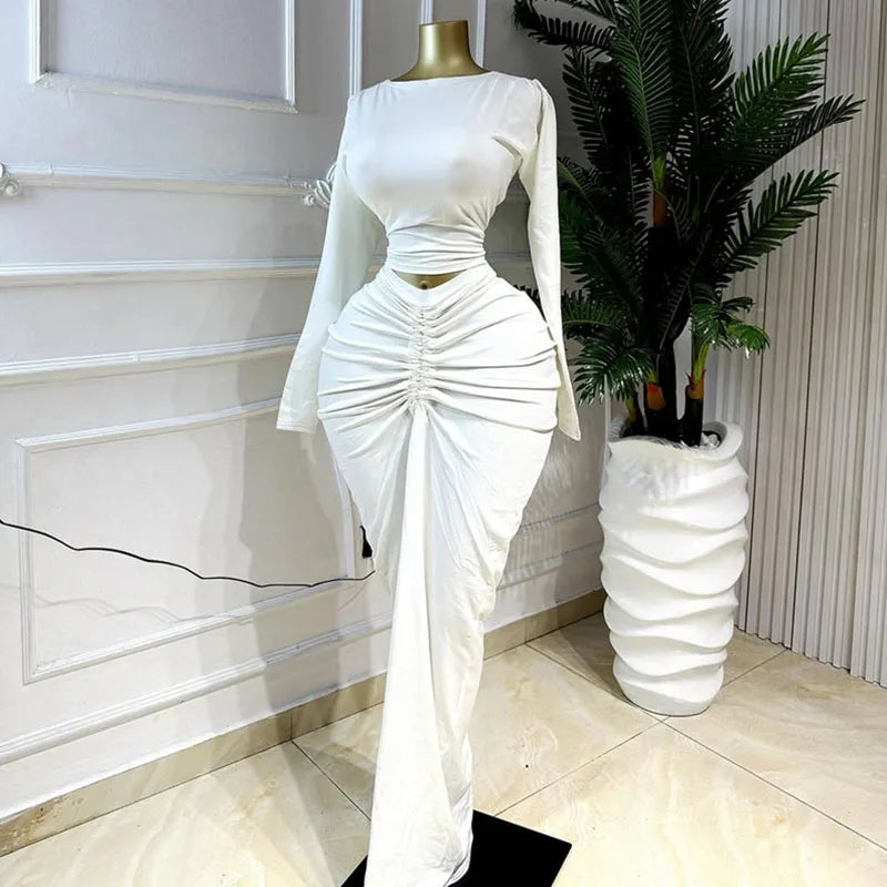 Doyerl Elegant Bodycon Maxi Dress Sets Woman 2 Piece Club Outfit Party Long Sleeve Top + Long Skirt Matching Set Ensembles Robes