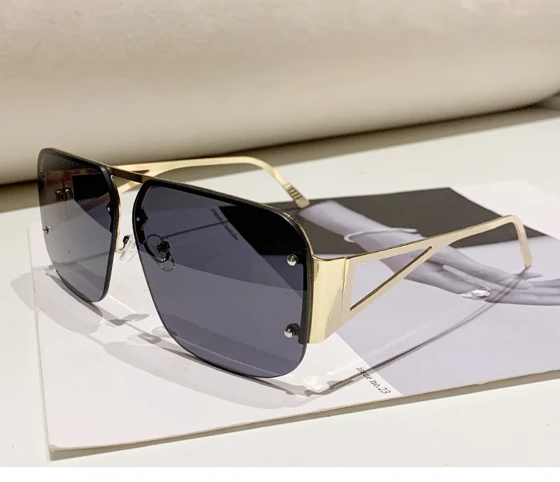 New Vintage Square Sunglasses Woman Classic Retro Gradient Mirror Frameless Sun Glasses Female Fashion Rimless Oculos De Sol