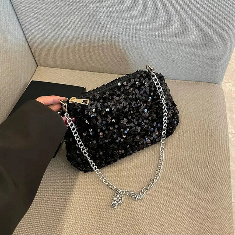 Solid Color Sequins Crossbody Bag Simple INS Chain Sequins Shoulder Bag Pocket Bag Phone Bag Small Square Bag Dinner Party