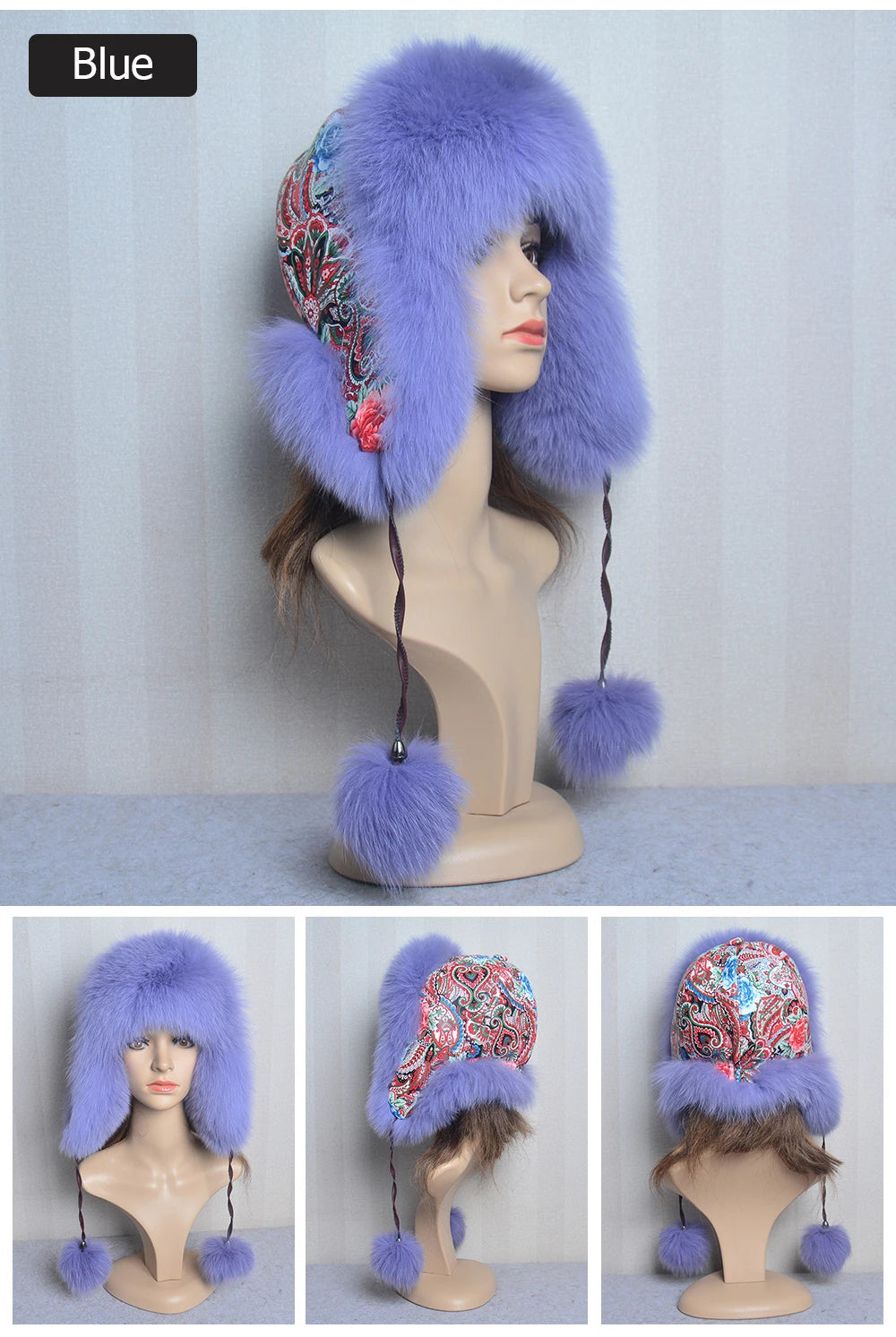 Winter Fur Hat for Women Hat with Ear Real Fox Fur Caps Russian Women Bomber Hats Bonnets Trapper Cap Camo Fox Hat Wholesale