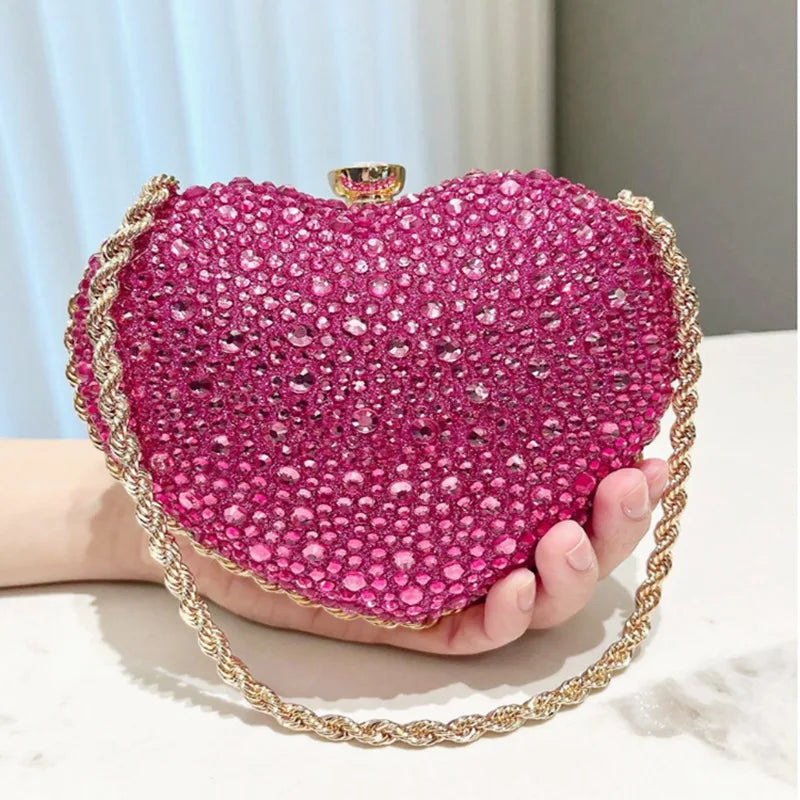 2025 Luxury Diamond Inlay Heart Shape Crystal Clutch Purse Stones Wedding Party Evening Shoulder Bag Rhinestone Clutches Bags