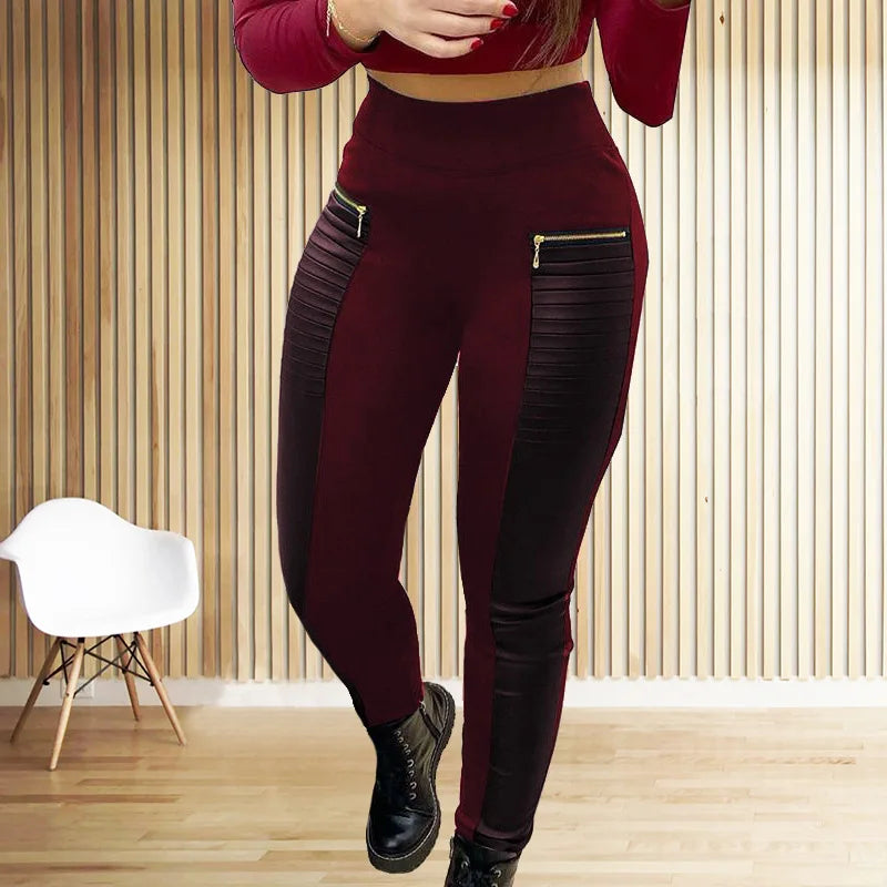 Pantalon Femme Women's Black Spliced trousers Women's Slim Sexy Casual Pants Roupas De Inverno Feminina Mulher Pantaloni Donna