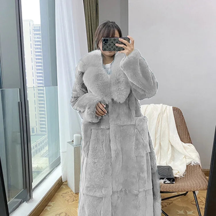 New Faux Fur Coat Women's Mid-Length Coat Fashion Loose Belly Covered Tide Sashes Winter Warm Outwear Solid Color