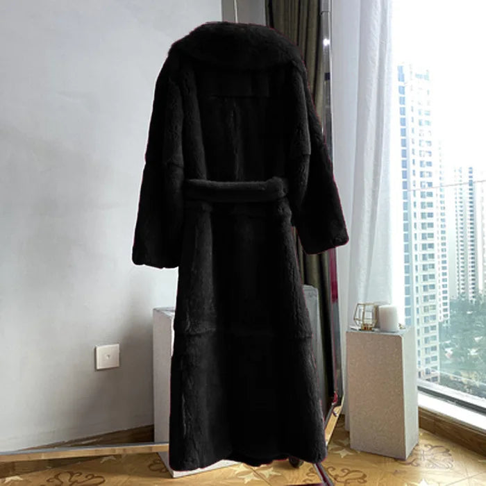 New Faux Fur Coat Women's Mid-Length Coat Fashion Loose Belly Covered Tide Sashes Winter Warm Outwear Solid Color