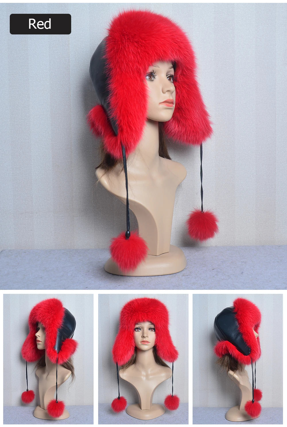 Winter Fur Hat for Women Hat with Ear Real Fox Fur Caps Russian Women Bomber Hats Bonnets Trapper Cap Camo Fox Hat Wholesale