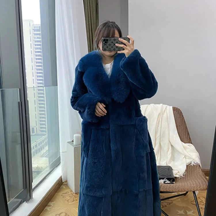 New Faux Fur Coat Women's Mid-Length Coat Fashion Loose Belly Covered Tide Sashes Winter Warm Outwear Solid Color