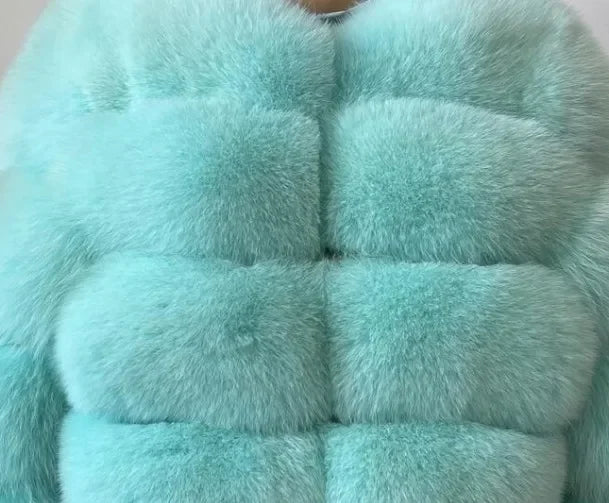 Faux Fur Women Coats Solid Round Neck Full Sleeve Coat Thick Warm Fox Short Open Stitch Elegant Splice Autumn Winter 2024