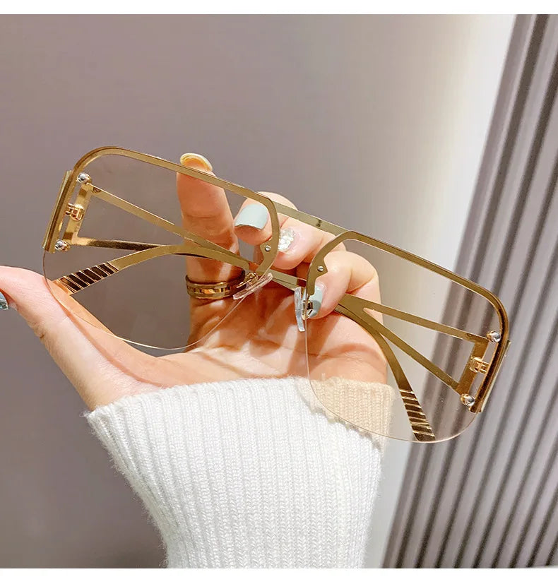 New Vintage Square Sunglasses Woman Classic Retro Gradient Mirror Frameless Sun Glasses Female Fashion Rimless Oculos De Sol
