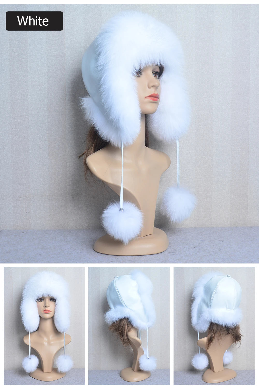 Winter Fur Hat for Women Hat with Ear Real Fox Fur Caps Russian Women Bomber Hats Bonnets Trapper Cap Camo Fox Hat Wholesale