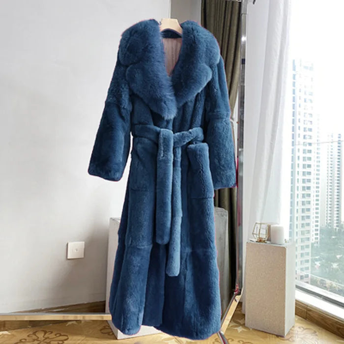 New Faux Fur Coat Women's Mid-Length Coat Fashion Loose Belly Covered Tide Sashes Winter Warm Outwear Solid Color