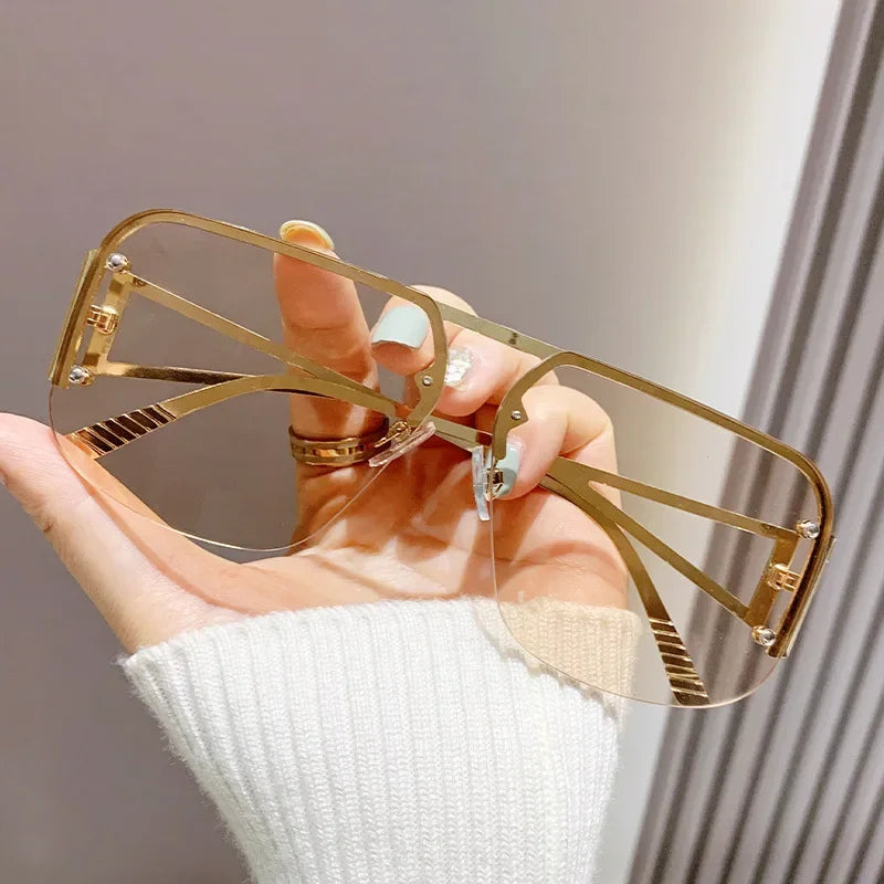 New Vintage Square Sunglasses Woman Classic Retro Gradient Mirror Frameless Sun Glasses Female Fashion Rimless Oculos De Sol