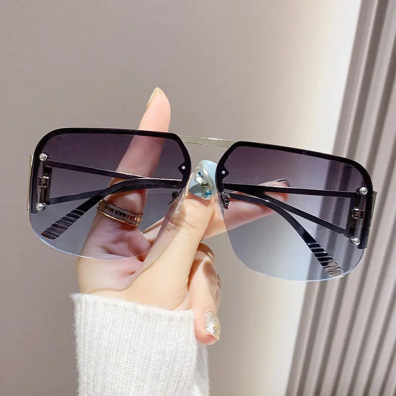 New Vintage Square Sunglasses Woman Classic Retro Gradient Mirror Frameless Sun Glasses Female Fashion Rimless Oculos De Sol