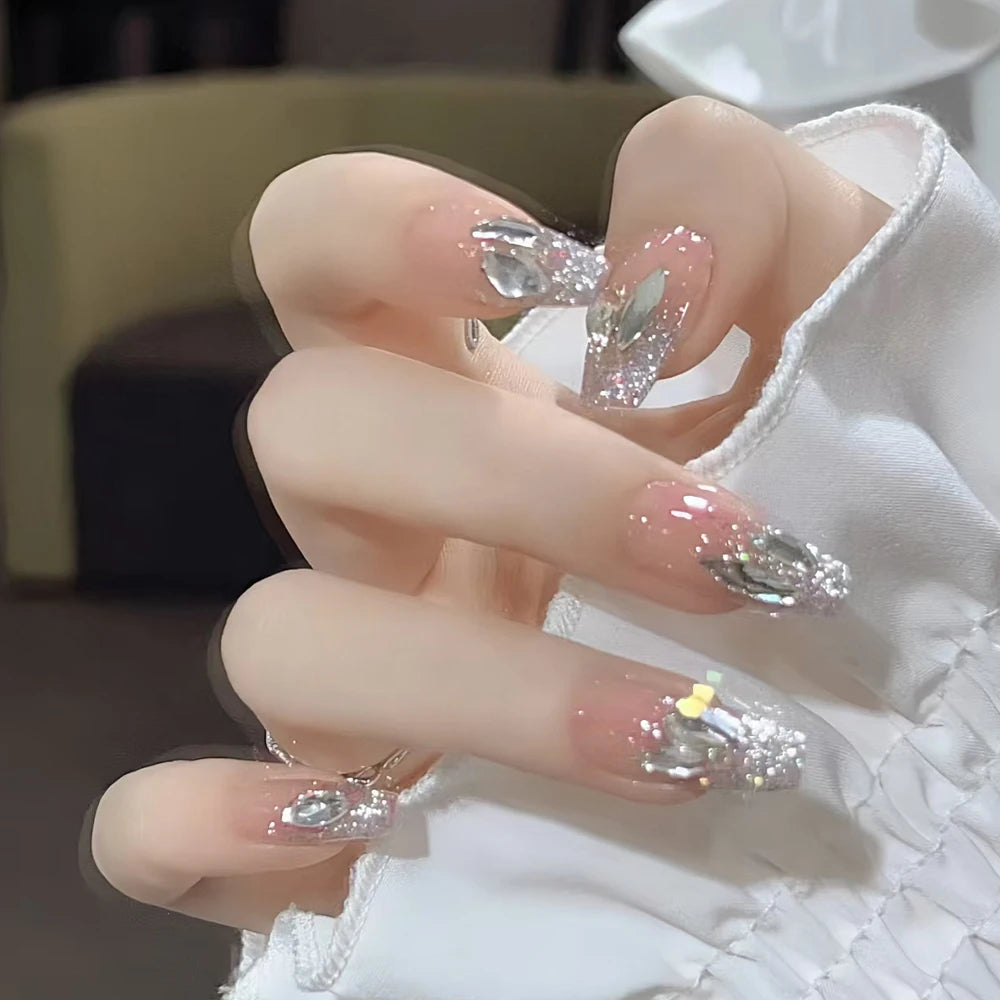 24Pcs Retro Flower Long Coffin French Fake Nails Caviar Bead Floral Gold Hollow Design Press On Nail Tips Y2k Acrylic False Nail