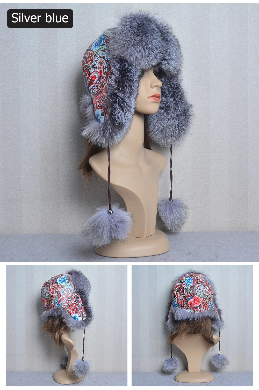 Winter Fur Hat for Women Hat with Ear Real Fox Fur Caps Russian Women Bomber Hats Bonnets Trapper Cap Camo Fox Hat Wholesale