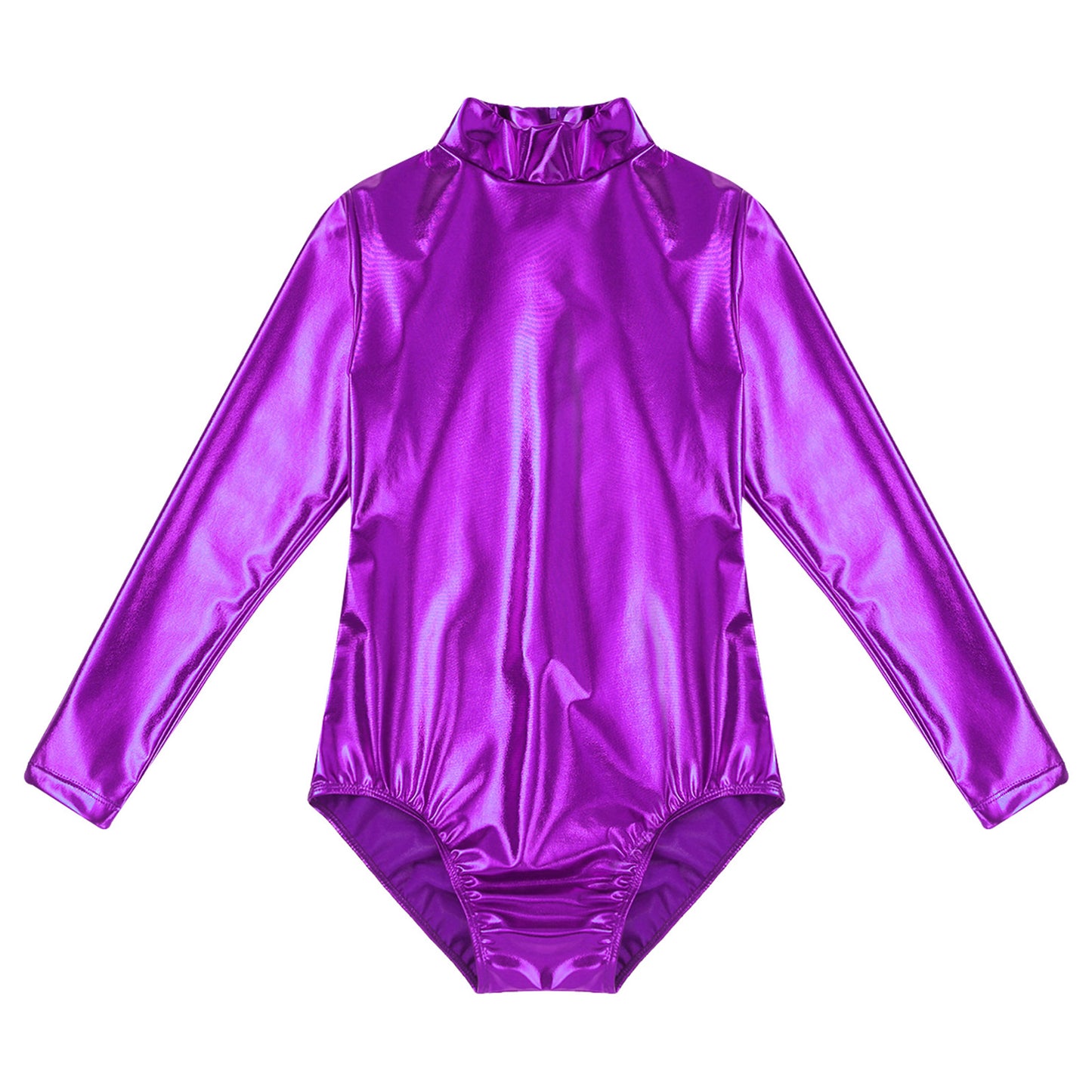 Womens Metallic Shiny Athletic Ballet Leotard Bodysuit Long Sleeve Bodycon Jumpsuit Yoga Fitness One-Piece Ballet Dancewear