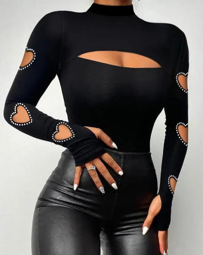Bodysuit for Women 2022 Beaded Cold Shoulder Long Sleeve Bodysuit 2022 Autumn Europe and America Fashion Women's Clothing